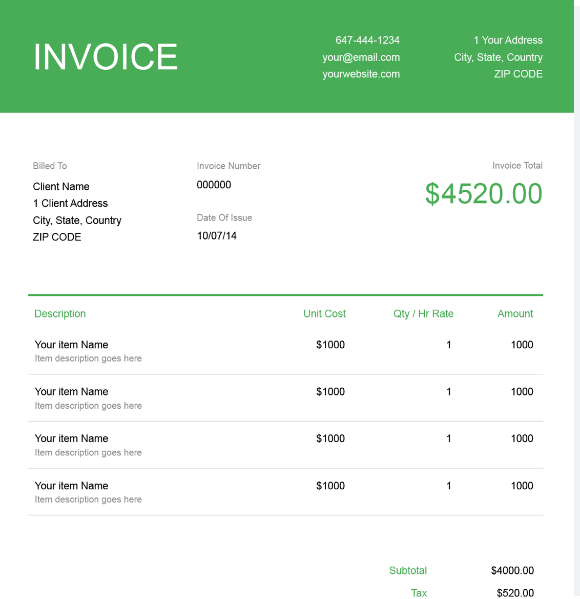 excel invoice template