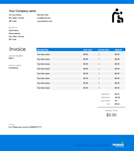 Physical therapy Excel Invoice