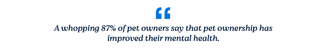 A whopping 87% of pet owners say that pet ownership has improved their mental health.